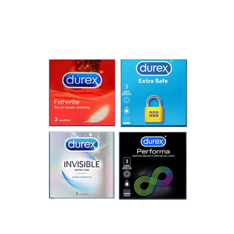 Durex Pack of 4 – Durex Fetherlite 3s, Extra safe 3s, Invisible 3s, Performa 3s