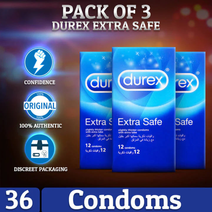 Pack of 3 Durex Extra Safe Condoms of 12