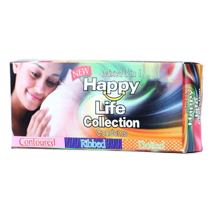 Happy Life Collection 3’s (Contoured, Ribbed, Dotted) condoms