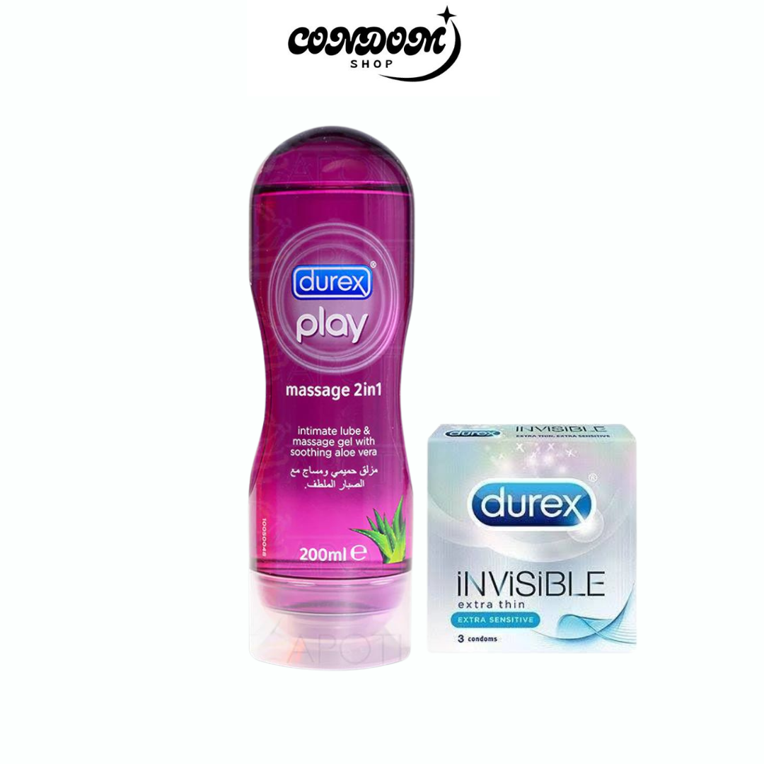 Pack of 2 – Pay Massage 2 in 1 Aloe Vera Gel 200ml + Invisible Extra Thin Condoms 3’s